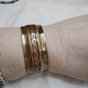 Handcrafted Brass & Copper Rope Twist Cuff – Vintage Mixed Metal Bracelet